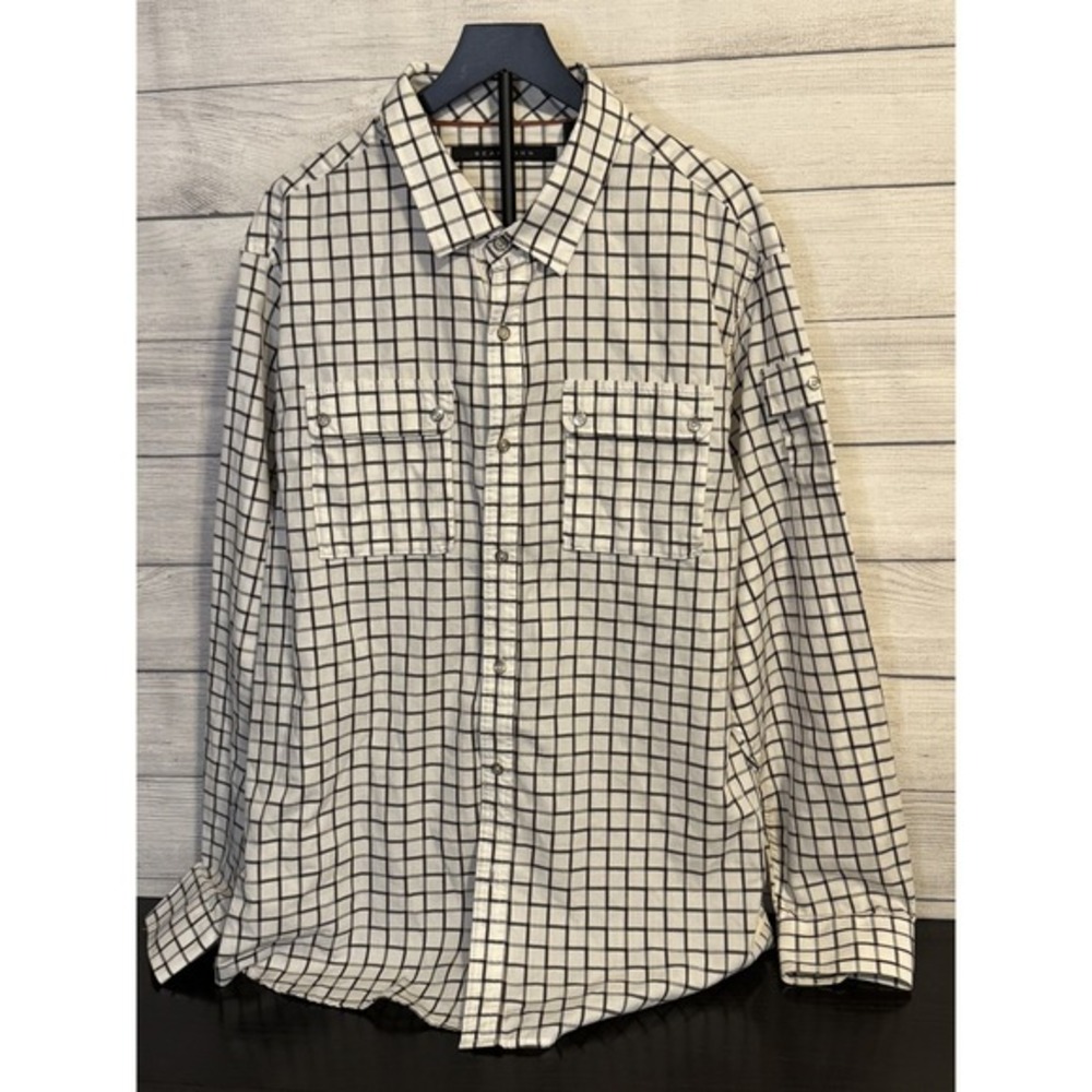 Sean John Men's 4X‎ Black White Plaid Button Shirt Pearl Button Hip Hop Style